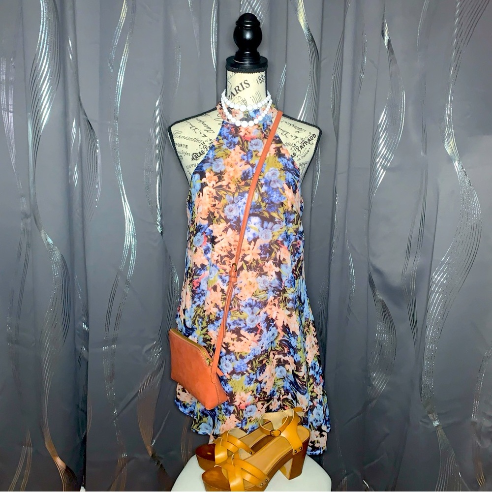 Fashion Union Dress Pink Floral Mock Neck Tank Top Short Length Size XS